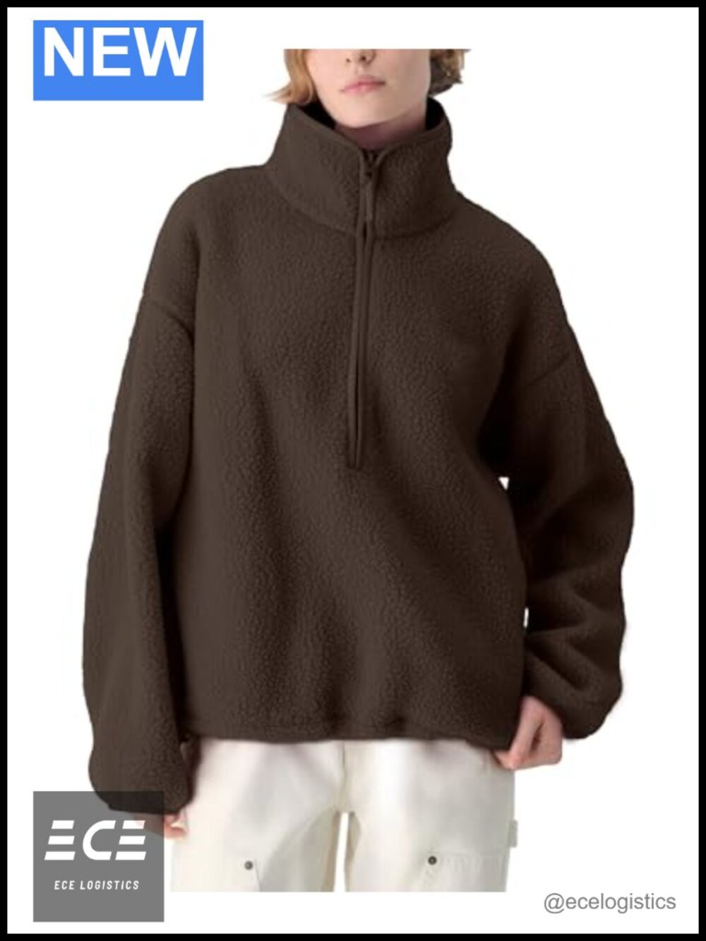 Womens Fleece Pullover Sherpa Jacket Warm Quarter Zip Coat